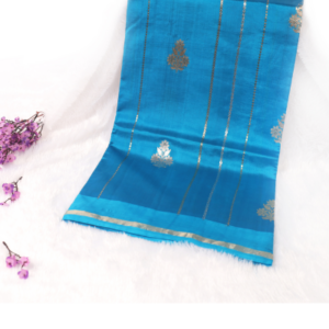 Pure Mulberry Silk Light Blue mashru weave kadhuan boota gold zari saree