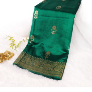 Pure katan Silk Rama Green Mashru Weave saree