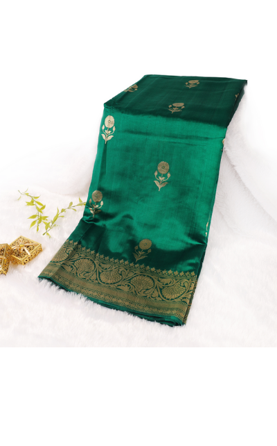Pure katan Silk Rama Green Mashru Weave saree