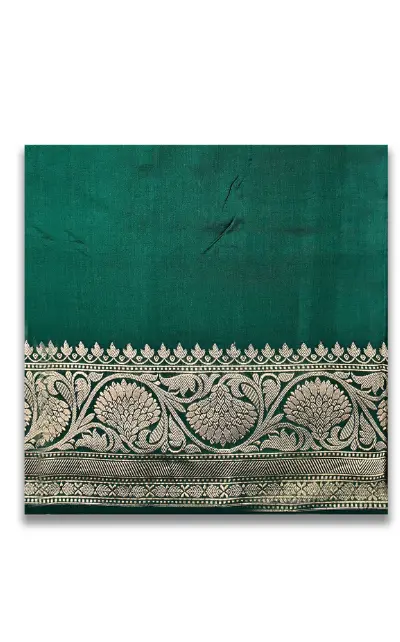Pure katan Silk Rama Green Mashru Weave saree - Image 3