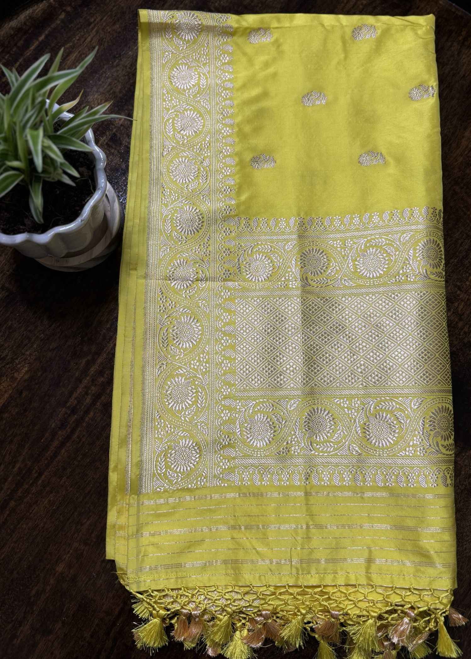 Yellow Katan Silk Kadhua Booti Dupatta