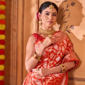 Pure Katan Silk Orange Saree