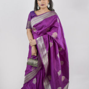 Pure Katan Silk Purple Saree with Silver Zari Kadhuan Boota