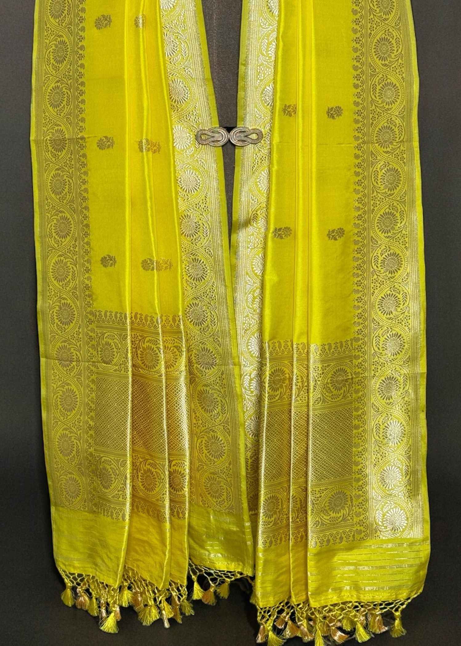 Yellow Katan Silk Kadhua Booti Dupatta - Image 2