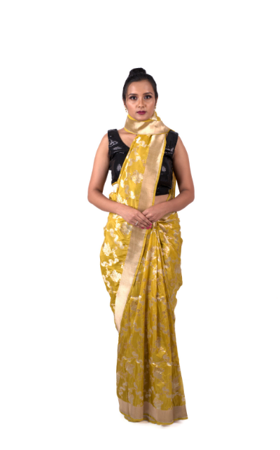 Yellow Pure Katan Silk handloom Banarasi Saree - Image 2