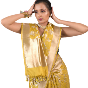 Yellow Pure Katan Silk handloom Banarasi Saree