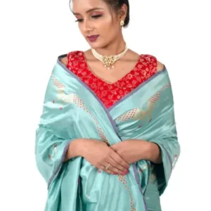 Light blue Kadhua border Pure Katan Silk Banarasi Saree