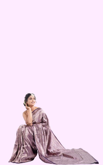 Pure Katan Silk Purple Brocade Shikargah Banarasi Saree - Image 3