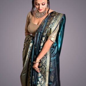 Bottle Green & Gold Toned Ethnic Katan Silk Saree