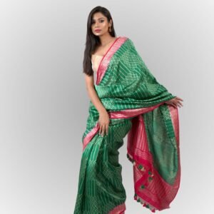 Green & Red Chiniya silk Contemporary Banarasi Saree