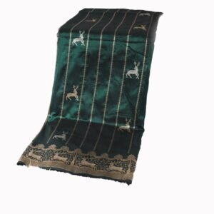 Pure Katan Silk Shikargah Bottle Green Colour dull gold zari saree