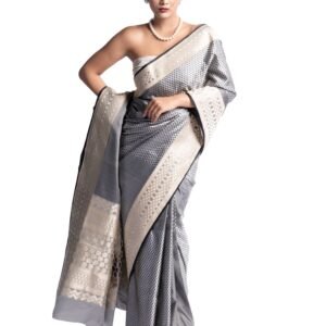 Pure Katan Silk Contemporary Grey Colour Banarasi Saree