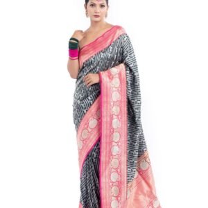 Pure Katan Silk Dark Green & Pink Colour Shikargah Banarasi Saree