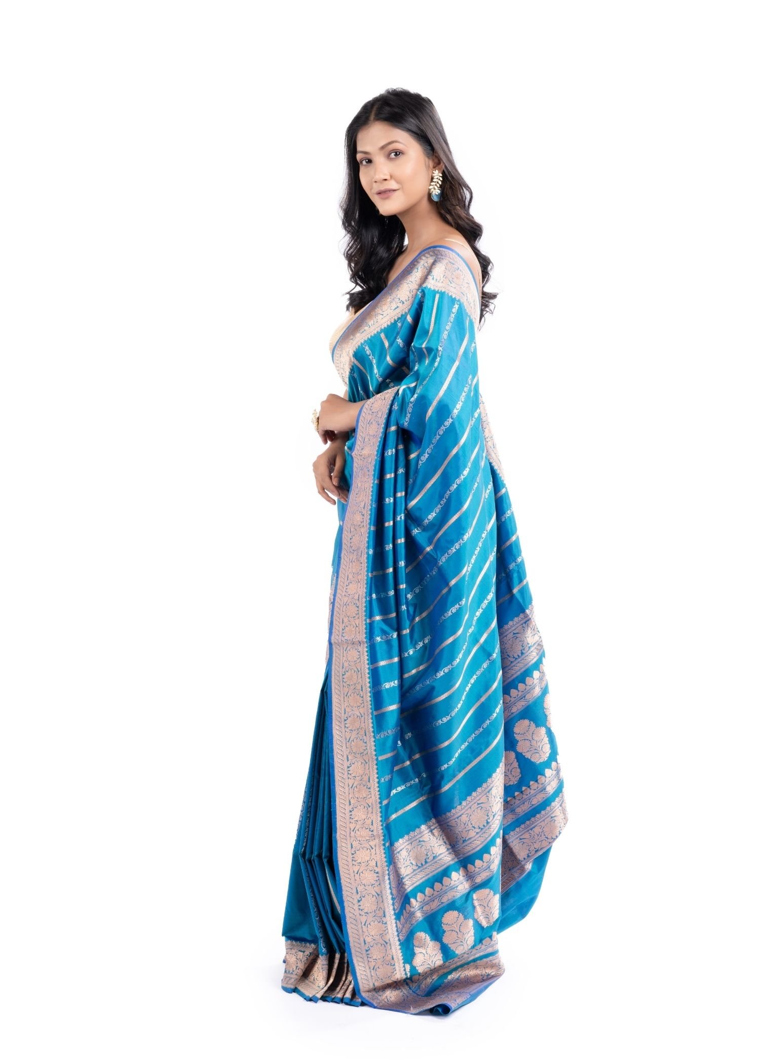 Pure Katan Silk Firoza Banarasi Saree - Image 3