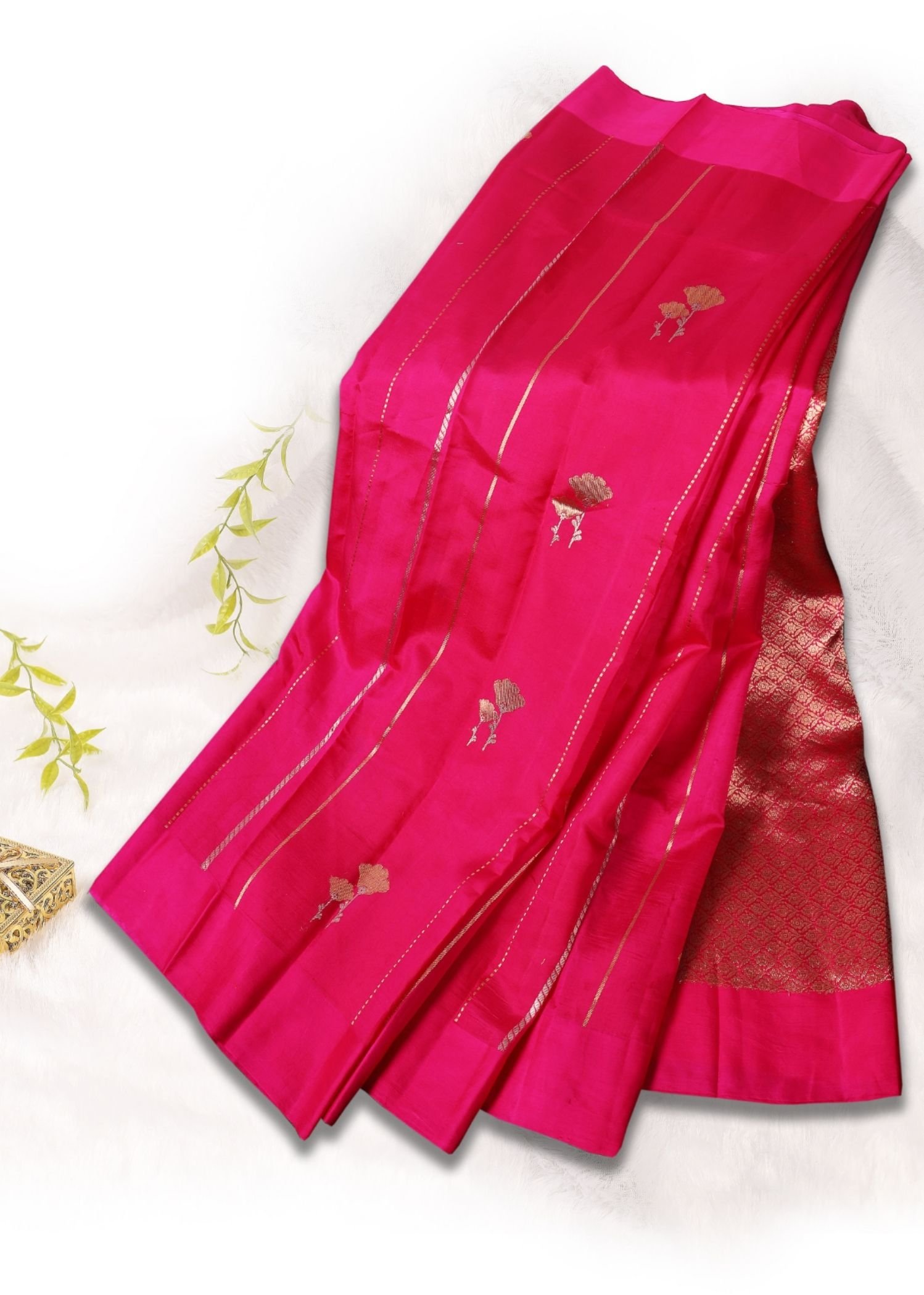 Pure katan Silk Hot Pink Colour mashru weave saree
