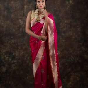 Dark Pink Yellow Dual Tone Pure Katan Silk Banarasi Saree