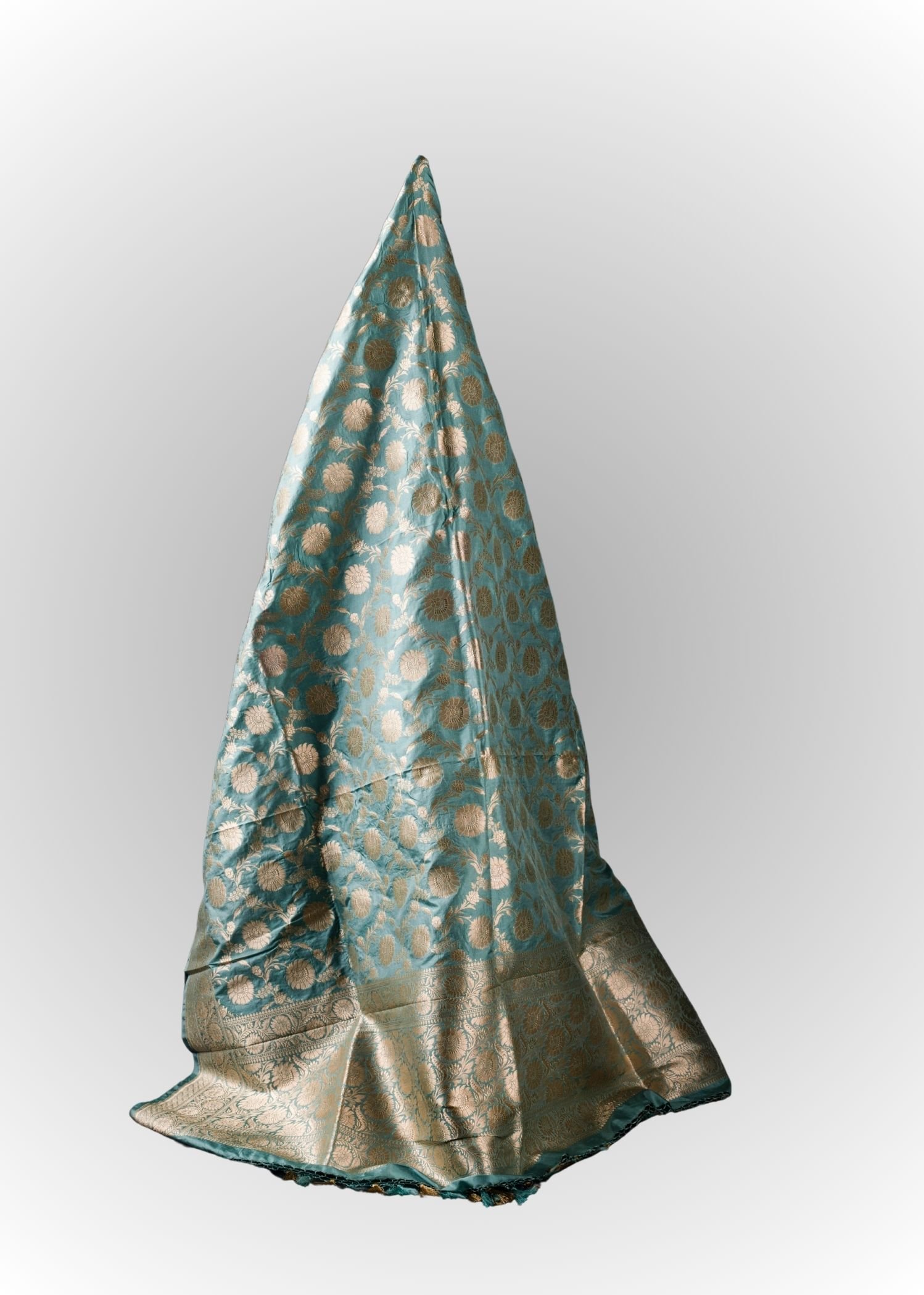 Light Blue Pure katan Silk Banarasi Handloom Dupatta