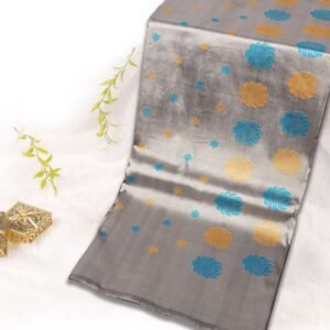 Pure Katan Silk silver Grey dual tone Colour resham saree
