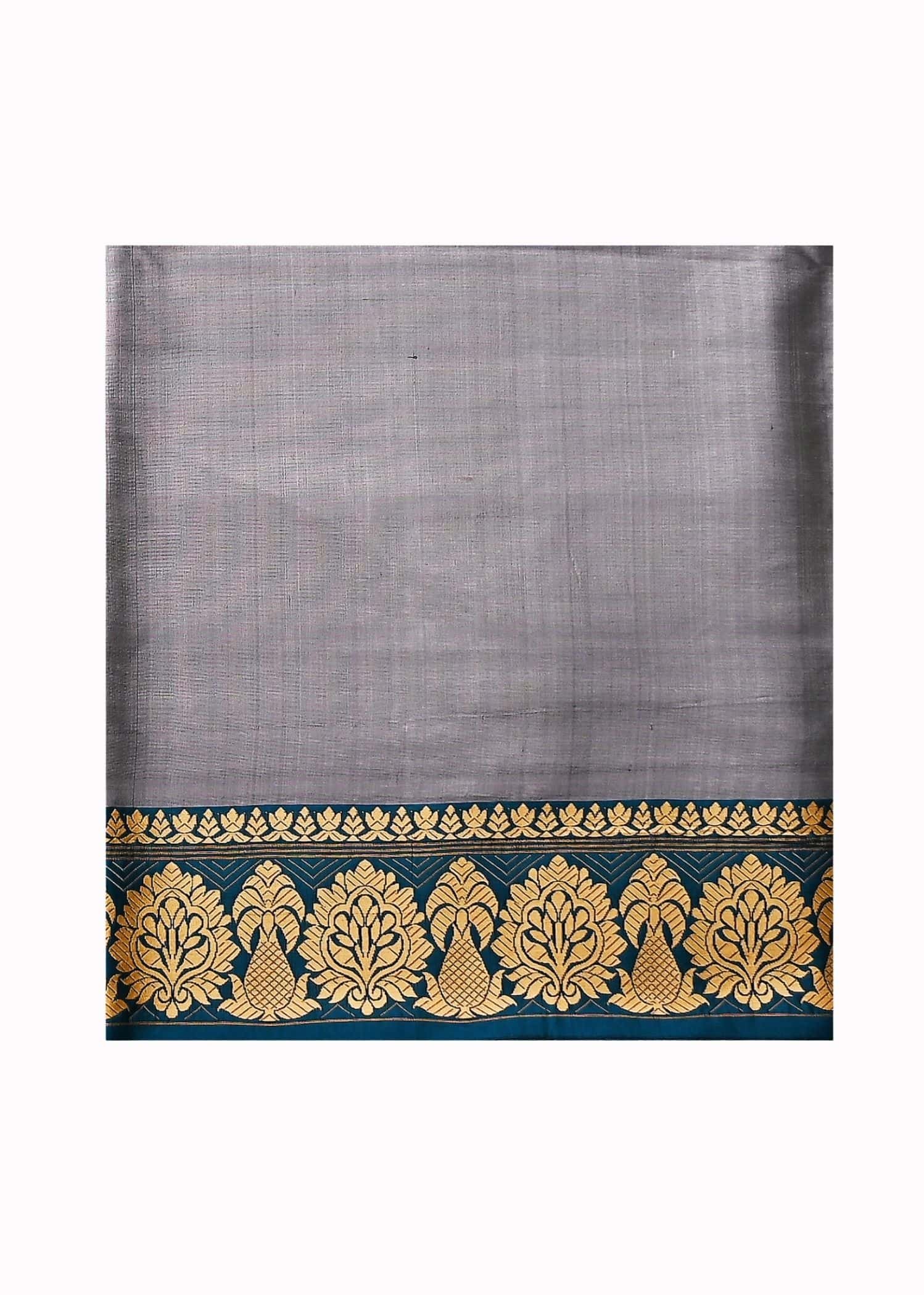 Pure Katan Silk silver Grey dual tone Colour resham saree - Image 4