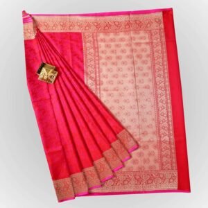 Pure Katan Silk Banarasi Tanchoi hot pink dualtone gold zari saree