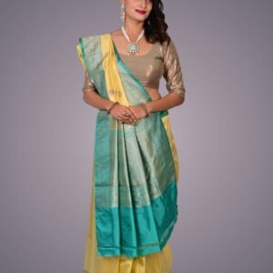 Yellow and Light Green with Gold Zari Kadhua Boota Katan Silk Saree