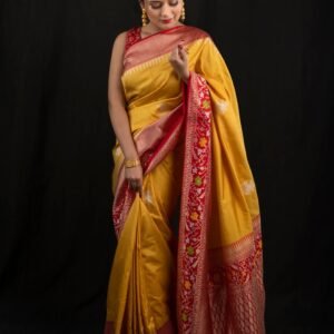Yellow & Red Pure Katan Silk Handloom Banarasi Saree