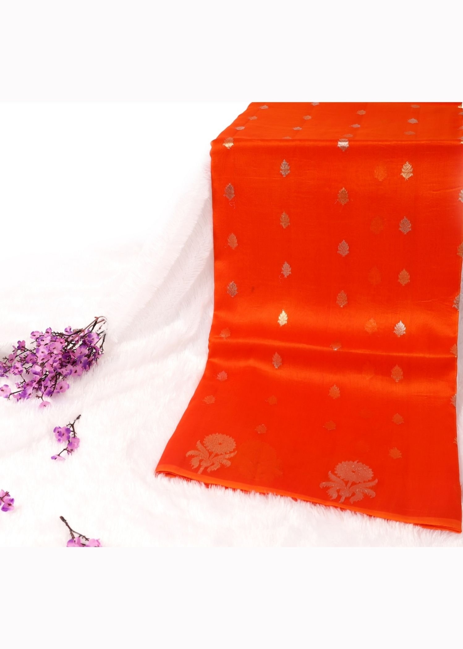 Pure Kora Silk Amber Orange kadhua bootagold zari saree