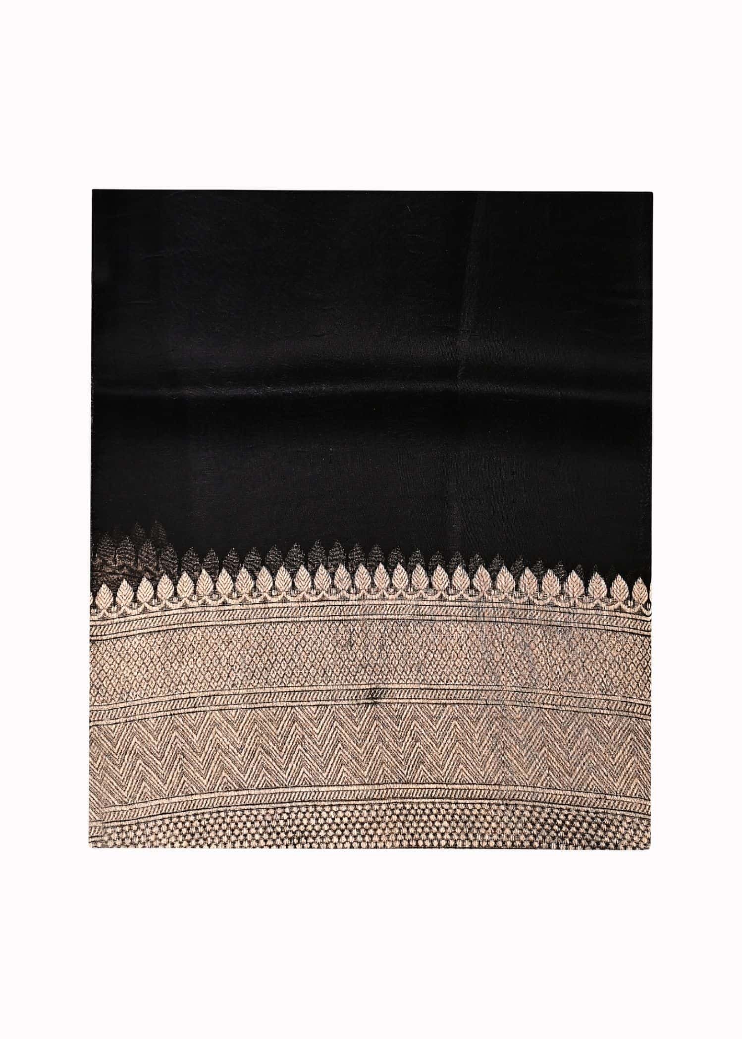 Pure Kora Silk Carbon Black Gold Zari Border Gold Silver Boota saree - Image 2