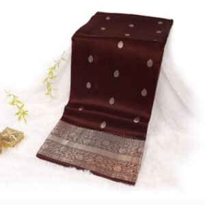 Pure Kora Silk Chocolate Brown Colour kadhua boota gold zari saree