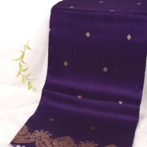 Pure Kora Silk Elegant Purple Kadhua Border Booti Gold Zari