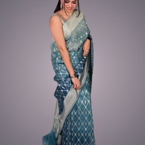 Teal Blue with Sona Rupe Zari Kora Silk Saree