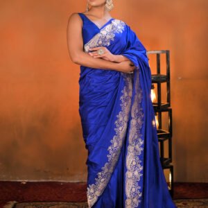 Royal Blue Pure Katan Silk Saree with Alfi Zari Border & Pallu. Category- Katan Silk