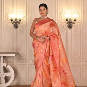 Pure Kora Silk Masterpiece with Tilfi Buta & Contemporary Border, Catagory- Kora Silk