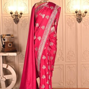 Dark Pink Satin Silk Mashru Weave Banarasi Saree  Category- Satin Silk