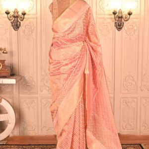 Pure Kora Tissue Powder Pink Saree with All-over Buttis. Category- Kora Tissue (Both mixed)