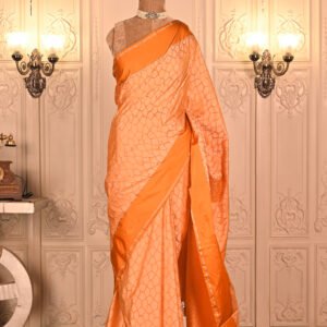 Pure Katan Silk Cream & Mustard Yellow Tanchoi Weave banarasi Saree