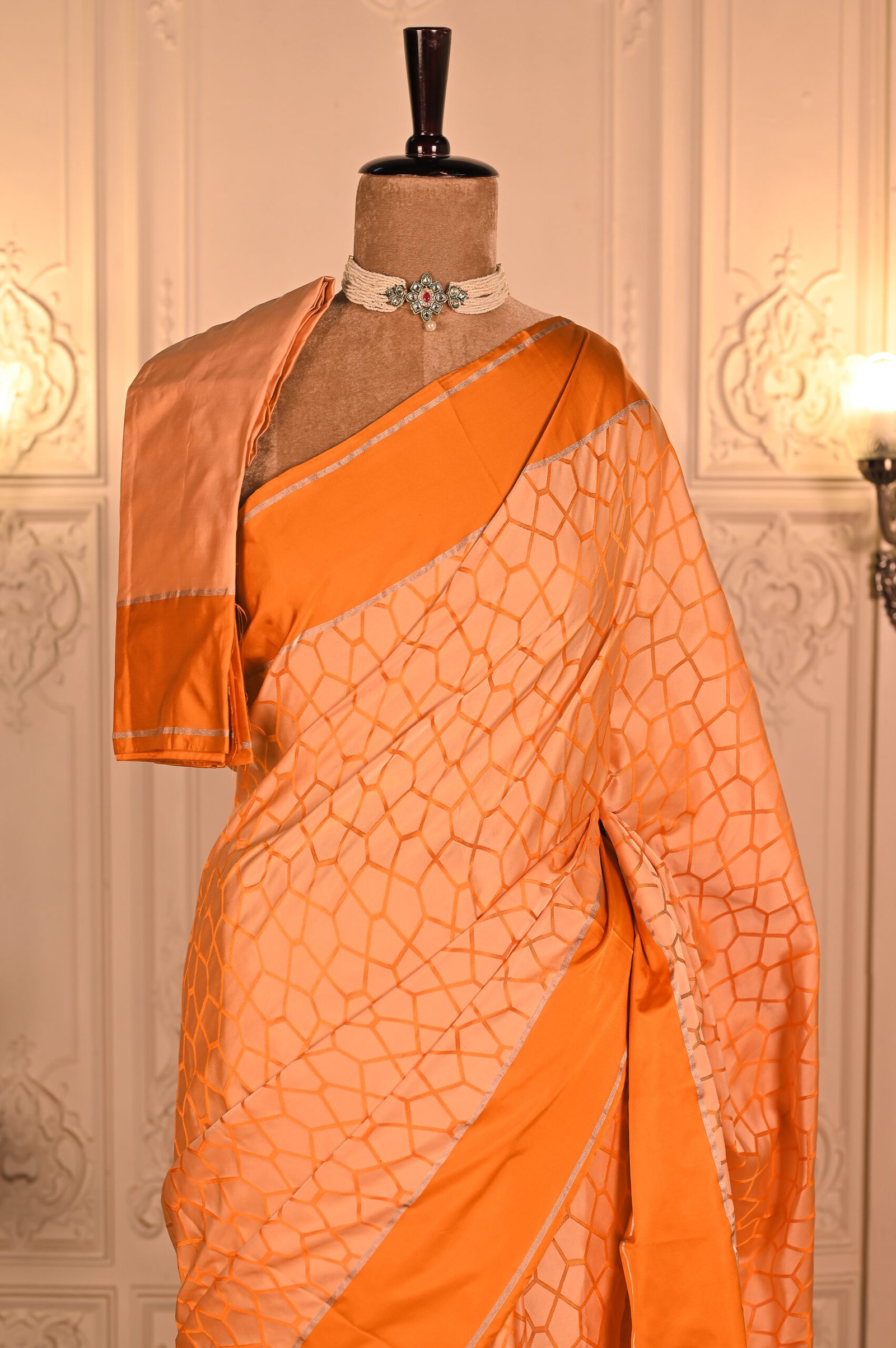 Pure Katan Silk Cream & Mustard Yellow Tanchoi Weave banarasi Saree - Image 5