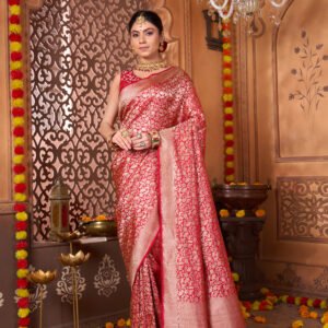 Red Katan Silk Brocade Shikargah