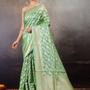 Pure Kora Silk Banarasi Saree in Light Gold with Jaal Pattern