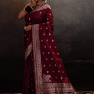 Pure Handloom Katan Silk Maroon Banarasi Saree